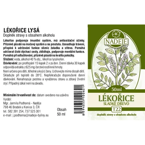 Etiketa lékořicové kořeně s léčivými účinky a dávkováním